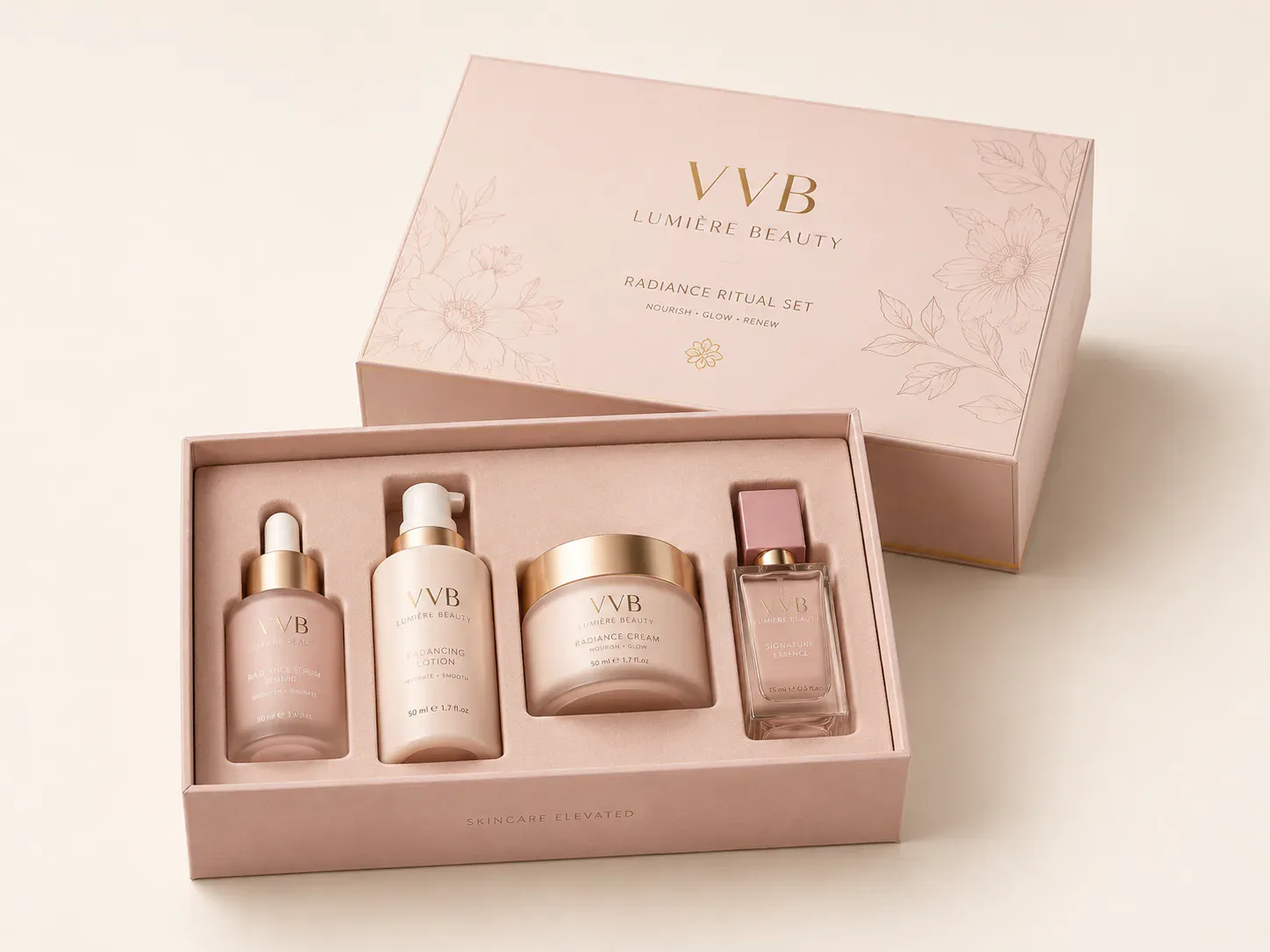Lid and base gift box for cosmetics and beauty products